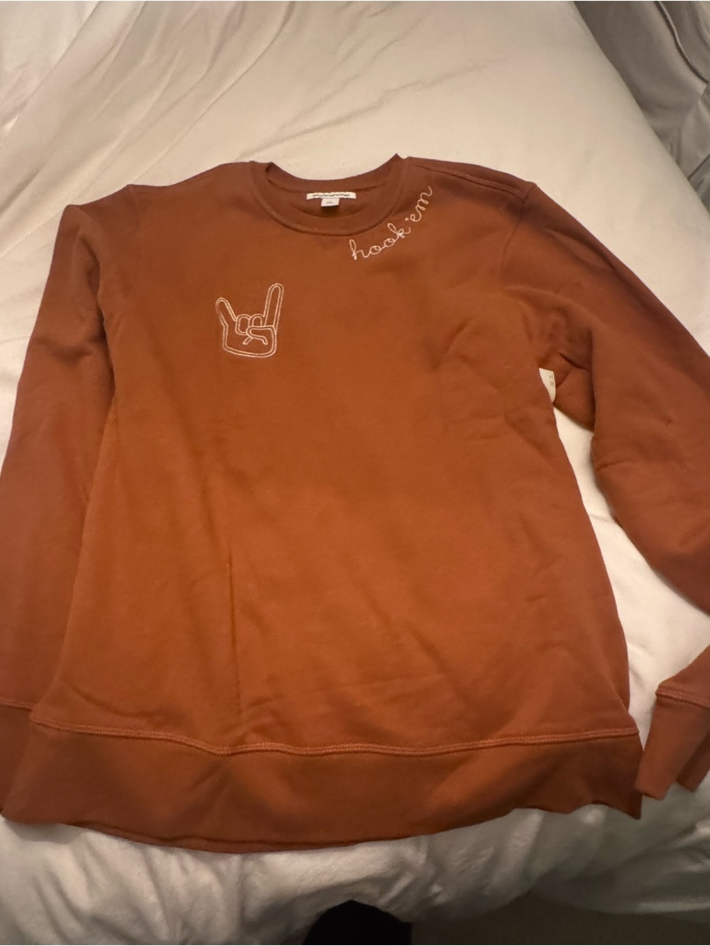 Amazon Essentials Rust Crewneck Sweatshirt with Embroidered Hook 'Em
